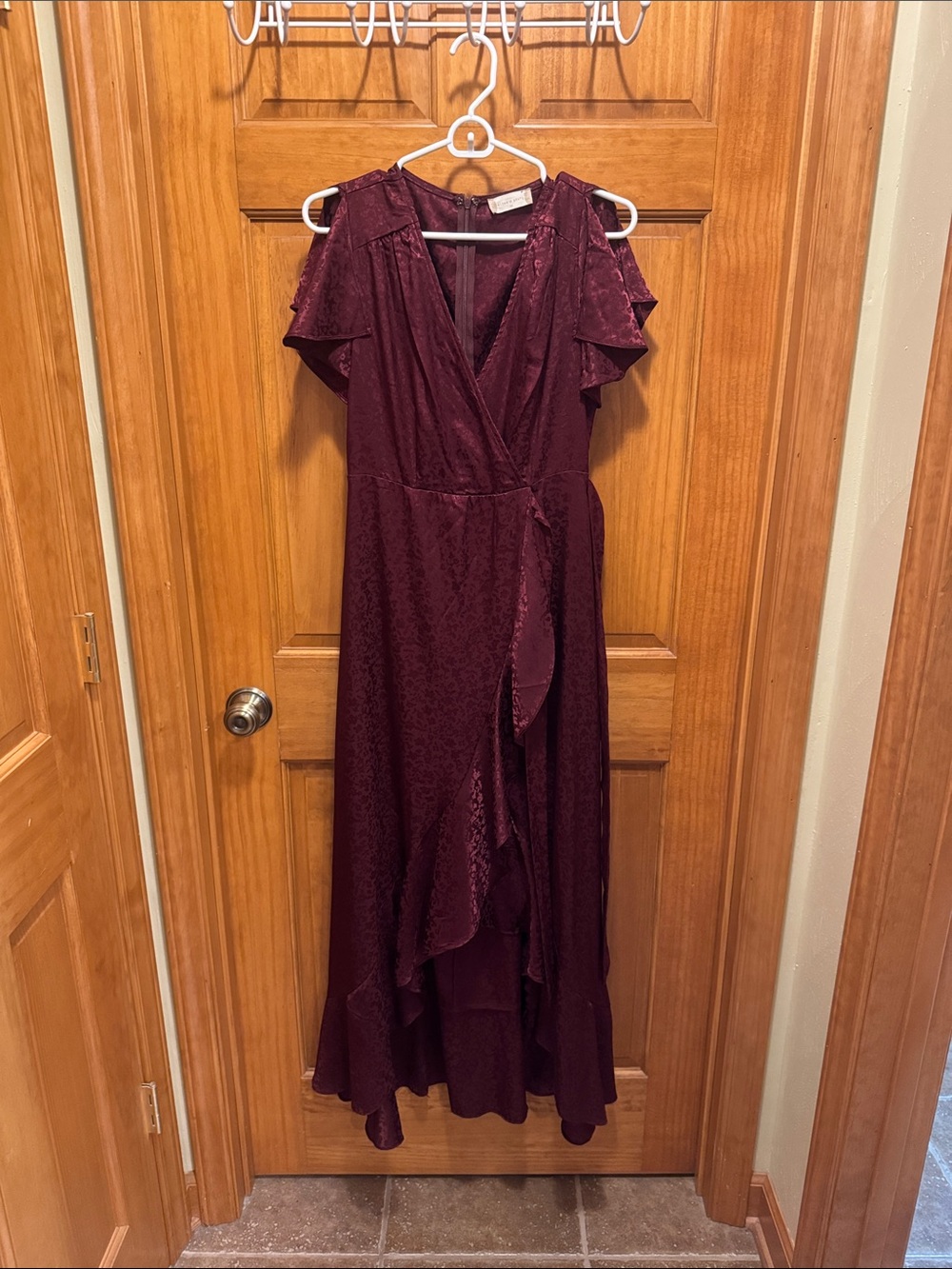 Altar'd State Wine High-Low Ruffle Wrap Dress